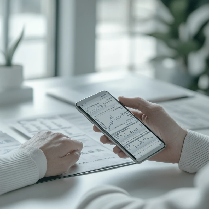 스마트폰으로 연금계좌 고배당 ETF와 S&P500 ETF의 월별 배당금과 수익률 그래프를 확인하는 투자자 모습에 2025 연금 ETF, 배당 수익률, 성장형 ETF, 투자 성과, 스마트 투자 등의 키워드를 자연스럽게 포함해 연금계좌 ETF 수익률 확인 과정의 신뢰감 및 실용성 강조