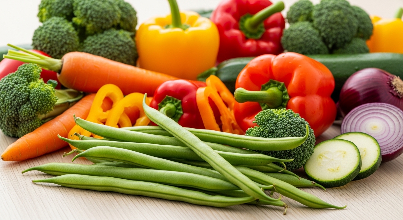 다채로운 색상의 신선한 채소들이 모여 건강하고 균형 잡힌 식단을 나타내는 이미지