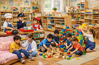 어린이집 교실 역할놀이 영역 놀이 장면