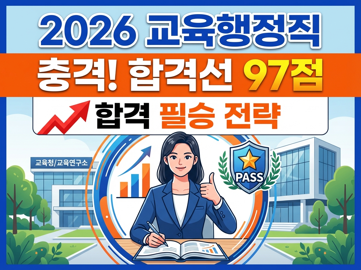 2026년 교육행정직 공무원 합격선 97점 돌파 충격 소식과 2026년 합격 필승 전략 요약 썸네일.
