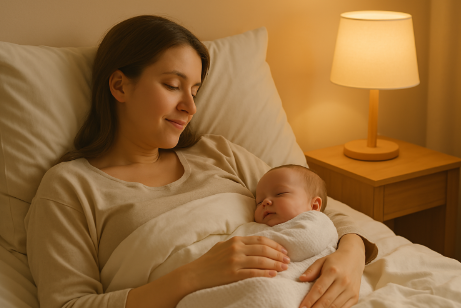 출산 후 아기를 안고 있는 엄마의 사진