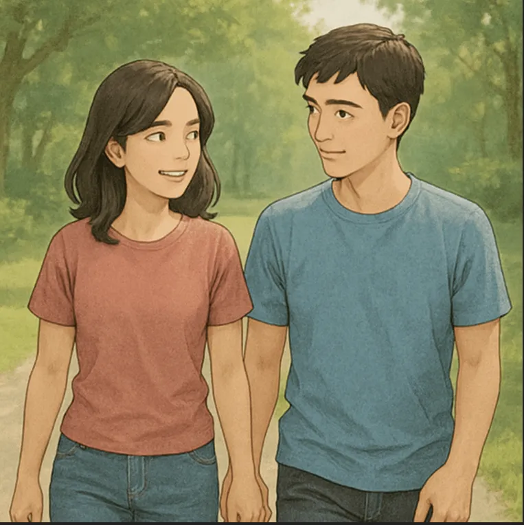 남녀가 같이 나란히 걷는 모습