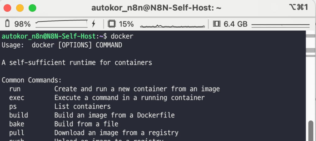 docker 명령 루트 없이 실행 확인 화면