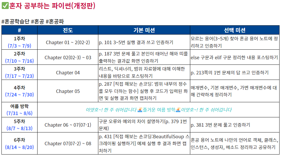 파이썬 학습일정