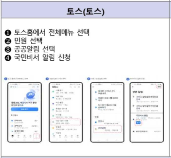 토스로 국민비서 알림서비스 신청하는 방법