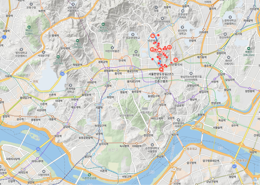경복궁 주변 4개산 및 배치도
