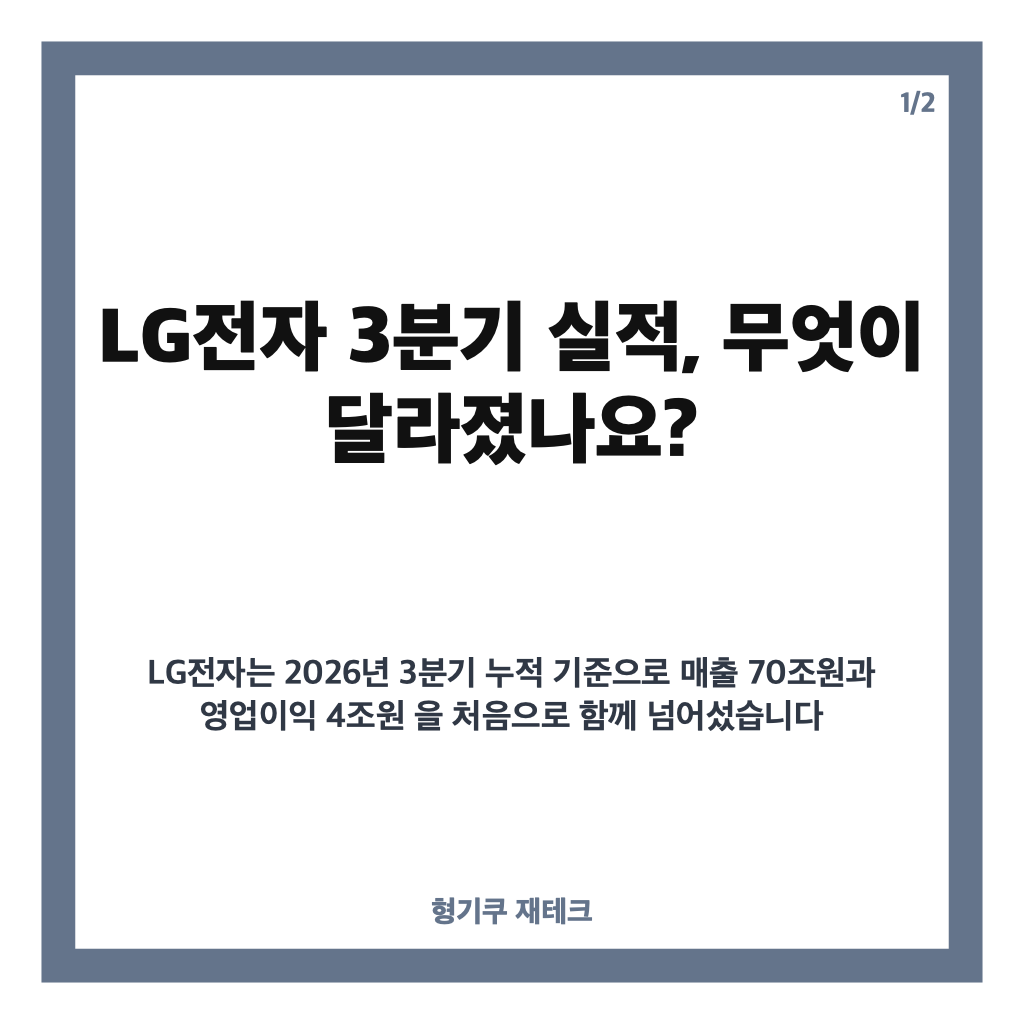 LG전자 영업익 4조 돌파, 3분기 누적 실적 이끈 가전&middot;전장 성과는? 카드뉴스 1