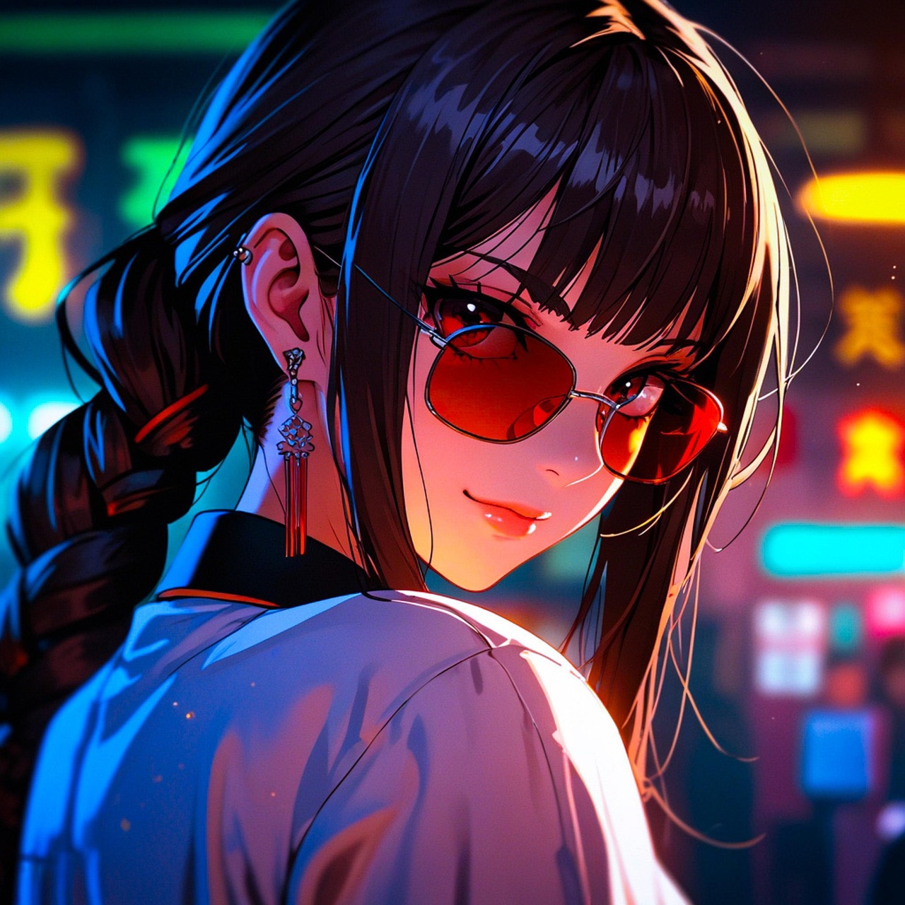 중국풍의 선글라스낀 여자