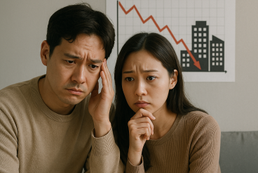 불안정한 부동산(아파트) 시장 상황에 걱정스러워하는 30대 부부