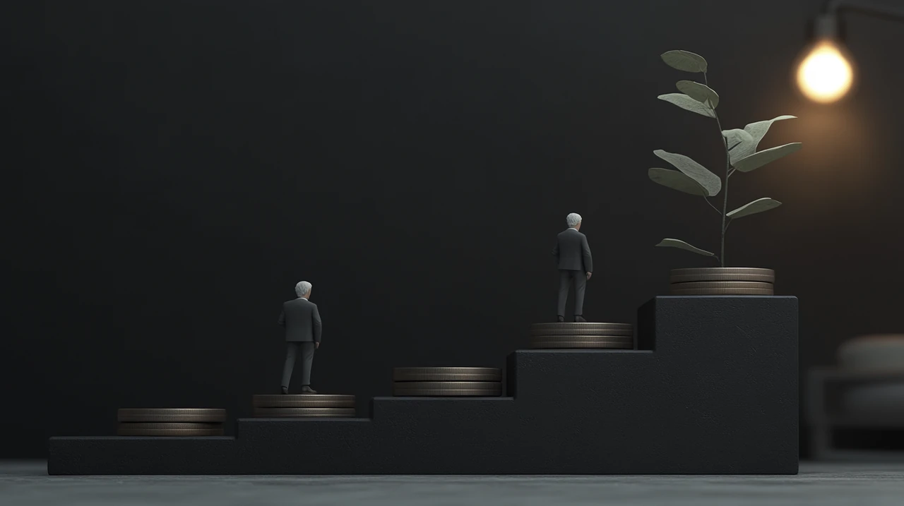 퇴직 연금에 있어 시장 변동성을 극복하고 긴 시각으로 ETF 투자 이점을 설명하는 희망적인 그래픽입니다.