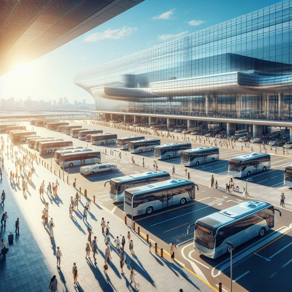 서울고속버스터미널 외관과 출발 준비 중인 고속버스