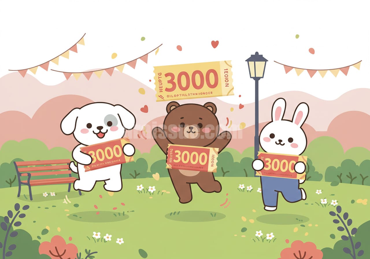 3천원 쿠폰을 들고 기뻐하는 국민체력100 캐릭터