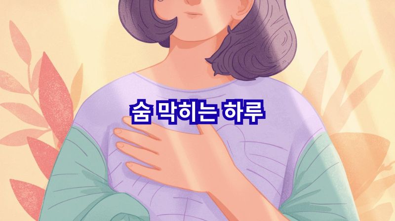 불안과 자율신경 불균형으로 가슴이 답답함을 느끼는 여성의 감정 표현 이미지
