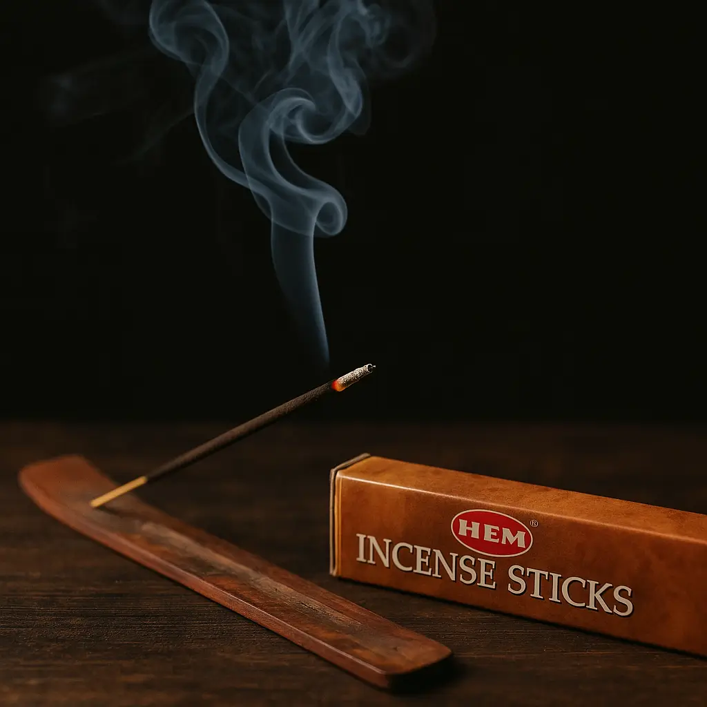 HEM 인센스 스틱에 불을 붙이고 연기가 올라오는 모습