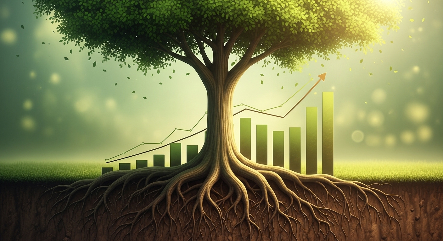 단단한 나무뿌리처럼 안정적으로 성장하는 자산 그래프