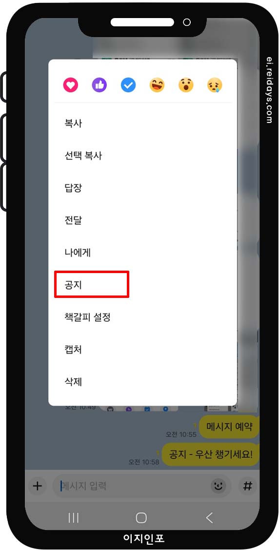 채팅방 내 공지 기능으로 정보 정리 끝!