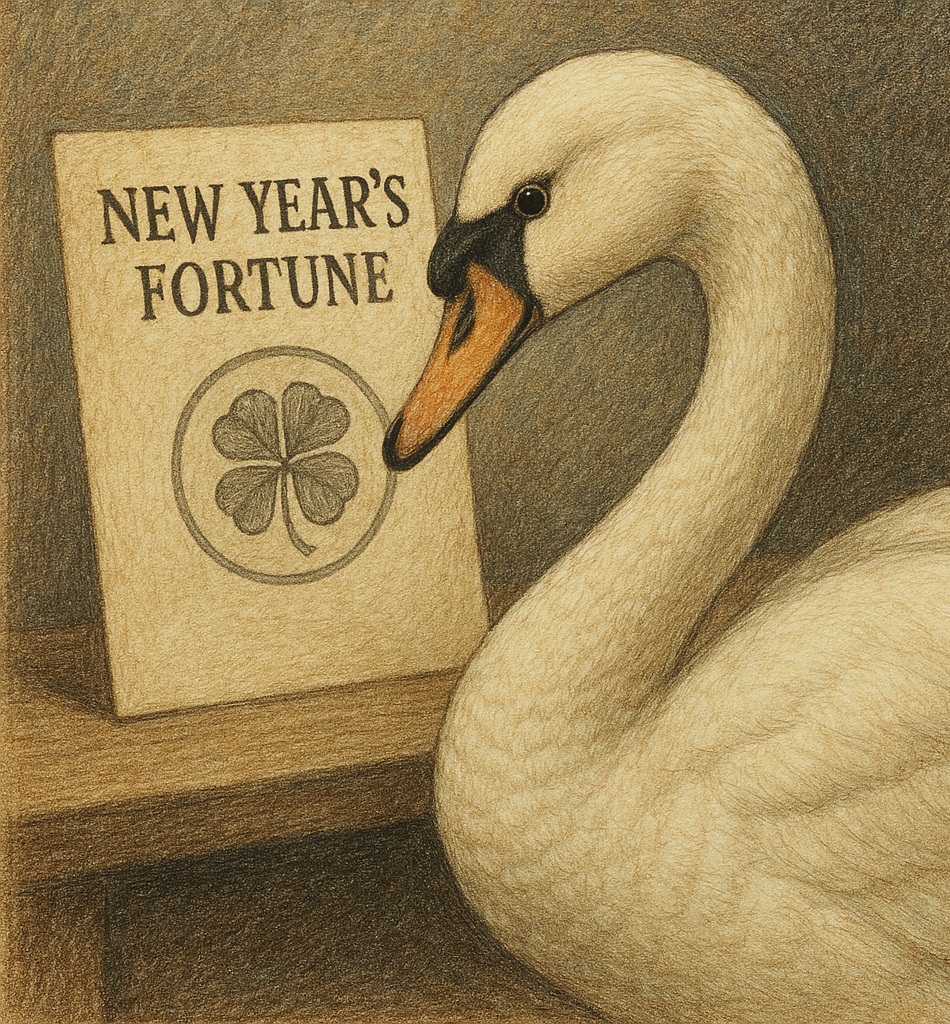 컴퓨터로 운세를 보고 있는 백조