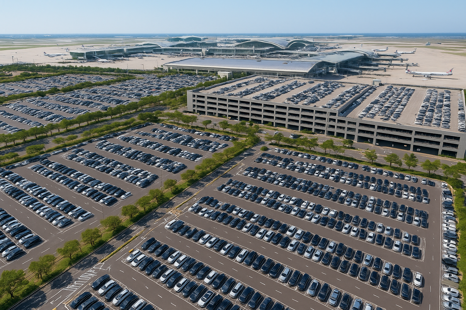 인천공항 장기주차장 구역이 한눈에 보이는 항공 사진