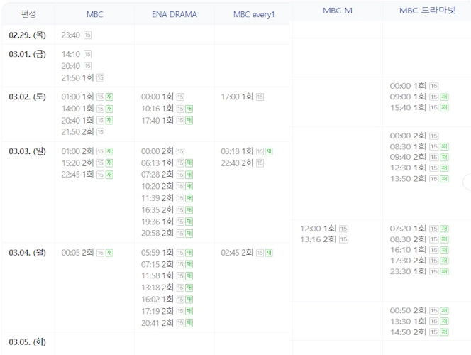 원더풀월드 재방송 편성표