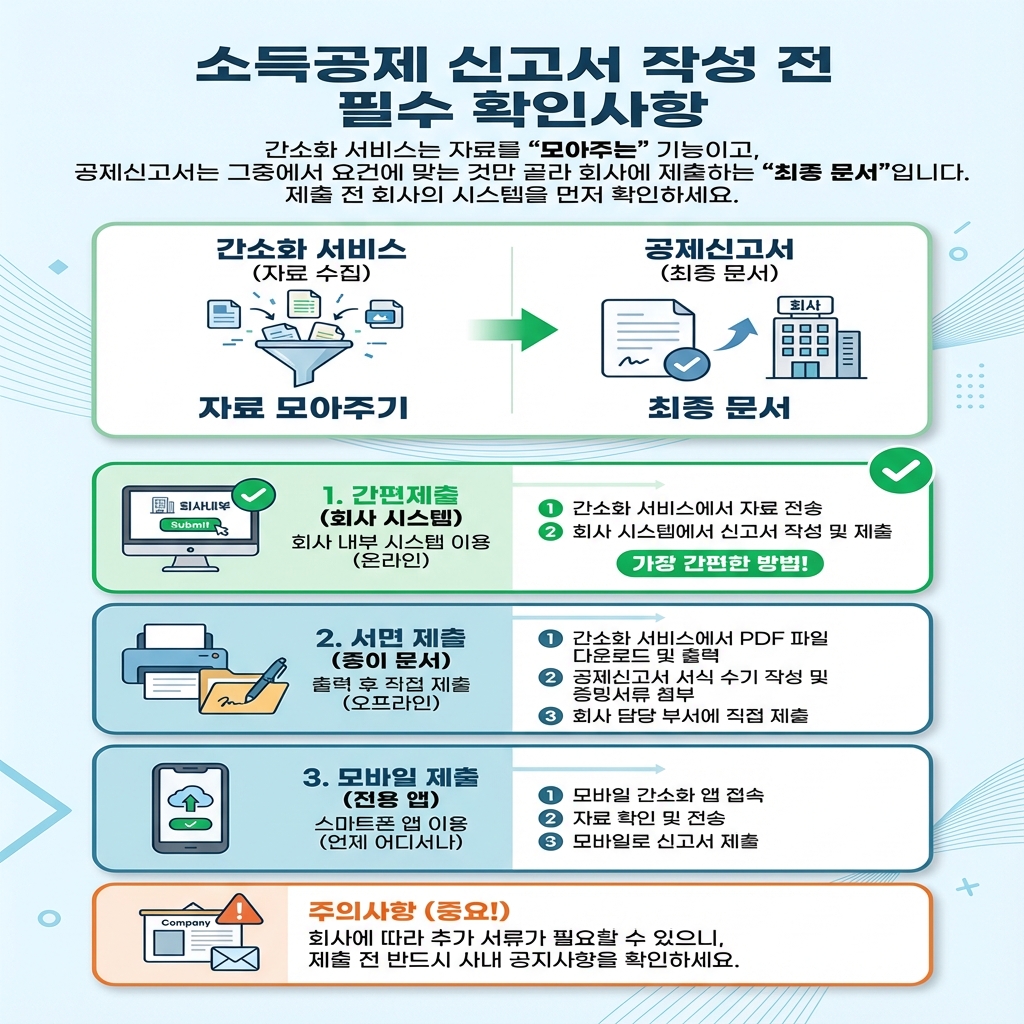 소득공제신고서_작성전_필수확인사항_홈택스간편제출_PDF업로드_종이제출_요약인포그래픽.