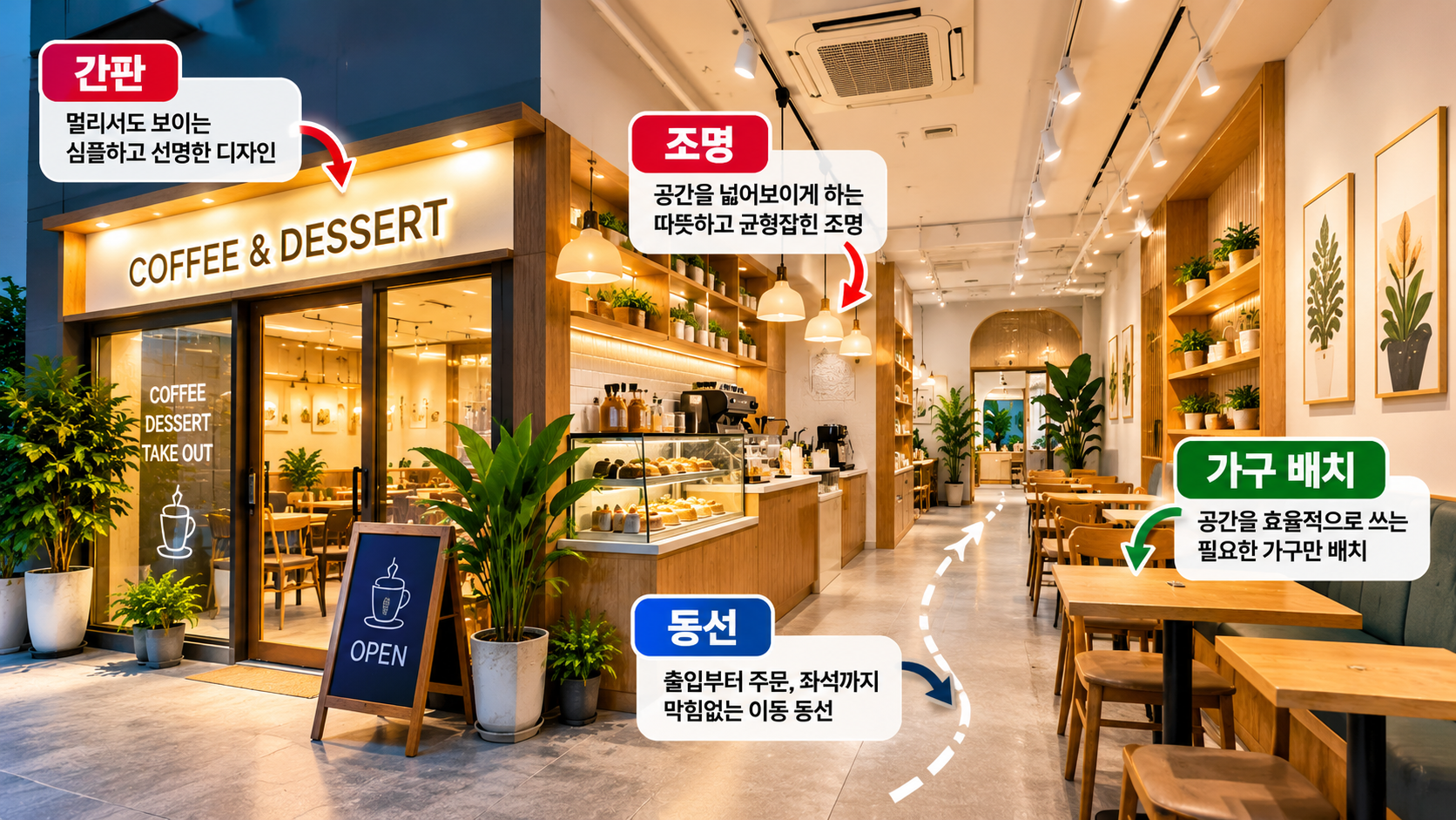 10평 소형 매장의 개방감을 살린 고객 동선과 조명 가구 배치 인테리어 예시