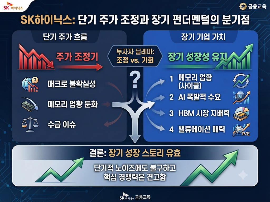 SK하이닉스 주가 조정과 펀더멘털의 관계를 보여주는 인포그래픽