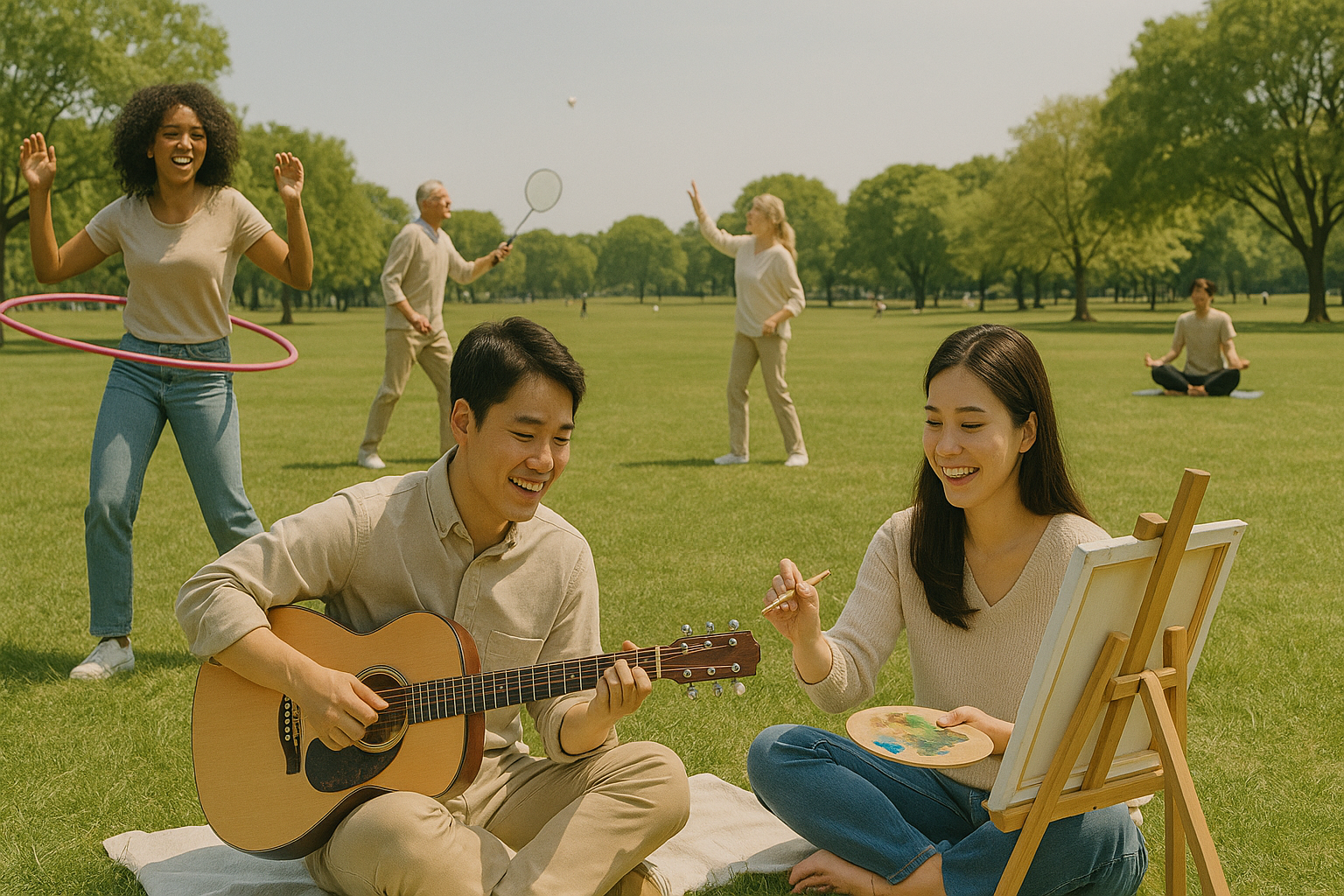 각자 자신들의 취미를 즐기고 있는 공원