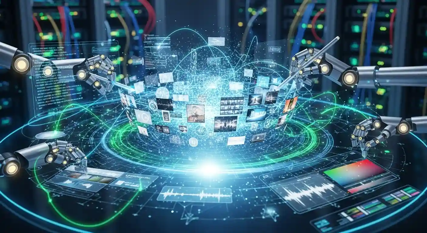 <img src="ai_generates_and_edits_multiform_content_automatically.webp" alt="AI가 다양한 콘텐츠를 자동으로 생성&middot;편집하는 기술 과정을 표현한 이미지 입니다">