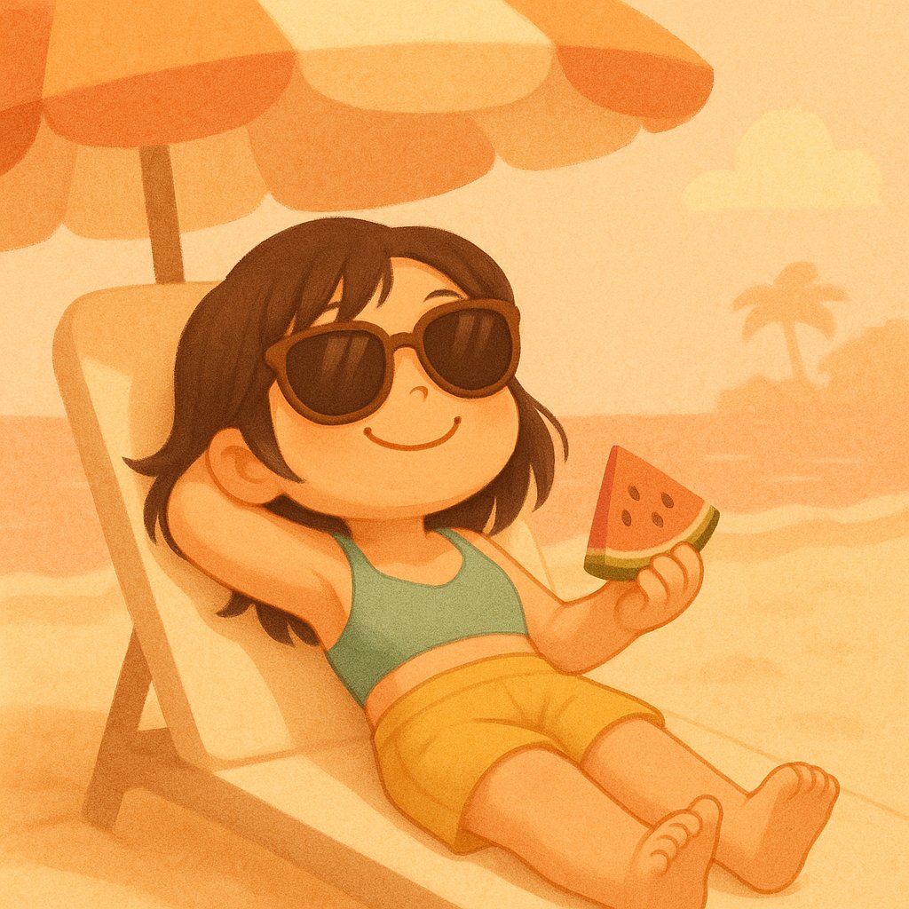 해변 썬베드에서 여름휴가를 즐기는 헤롱이 캐릭터