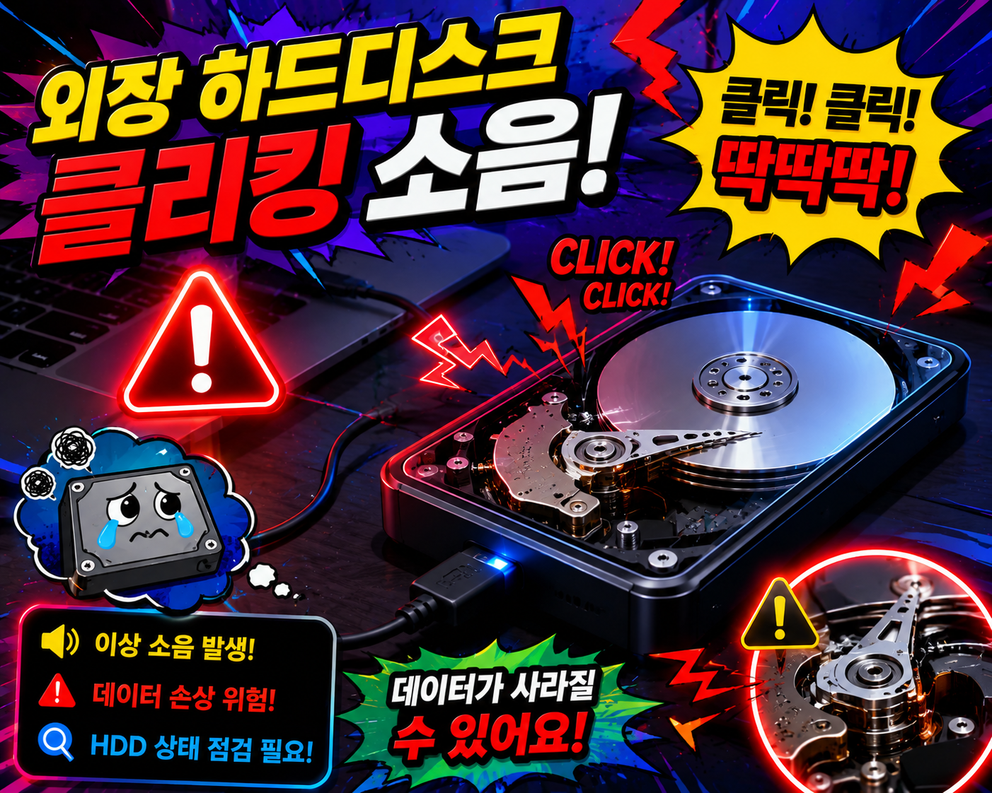 외장 하드디스크 클리킹 소음 이상 증상 해결방법 총정리 딸깍거리는 소리 원인