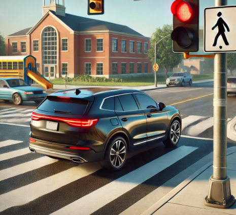 건널목앞 멈처있는 차량