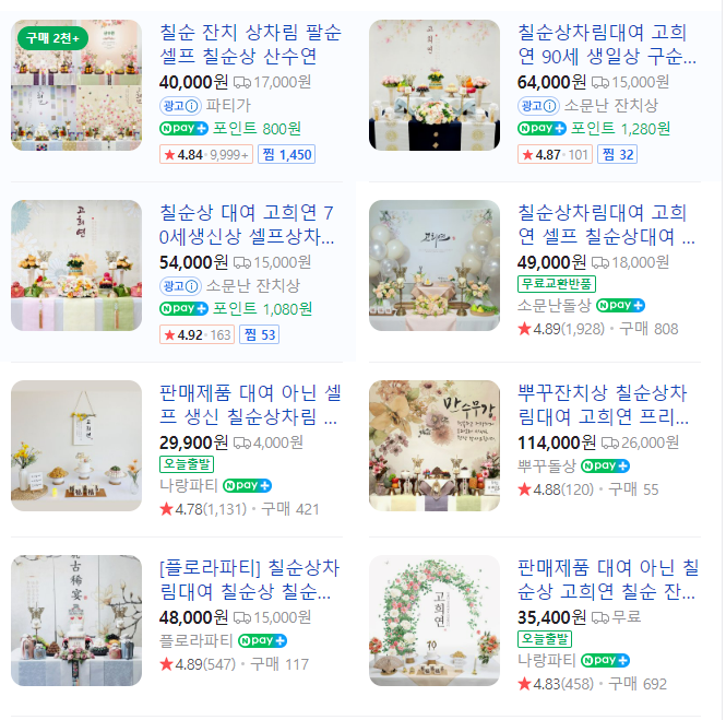 칠순잔치 상차림