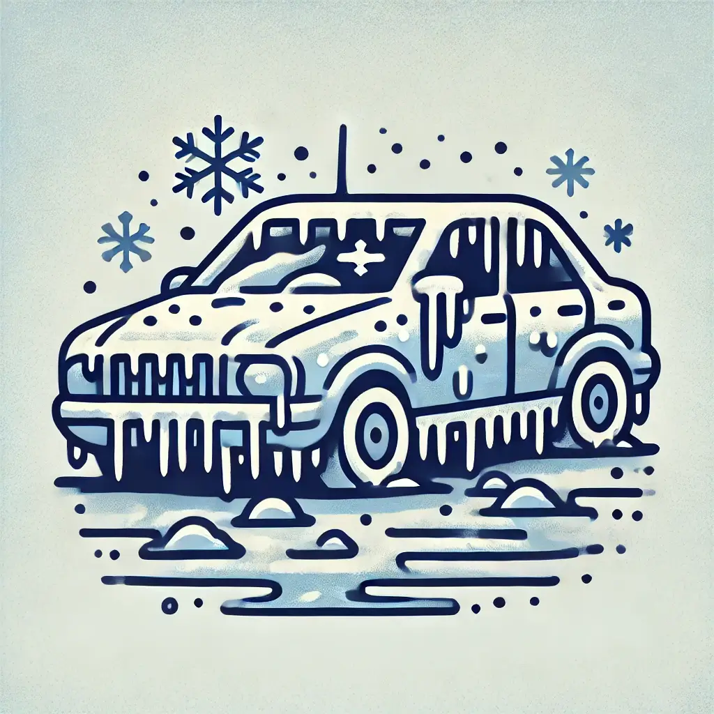 겨울철 꽁꽁 얼어붙은 차량의 모습