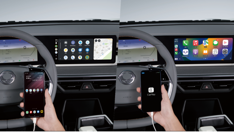 토레스EVX 애플카플레이와 안드로이드 오토 실행되는 모습