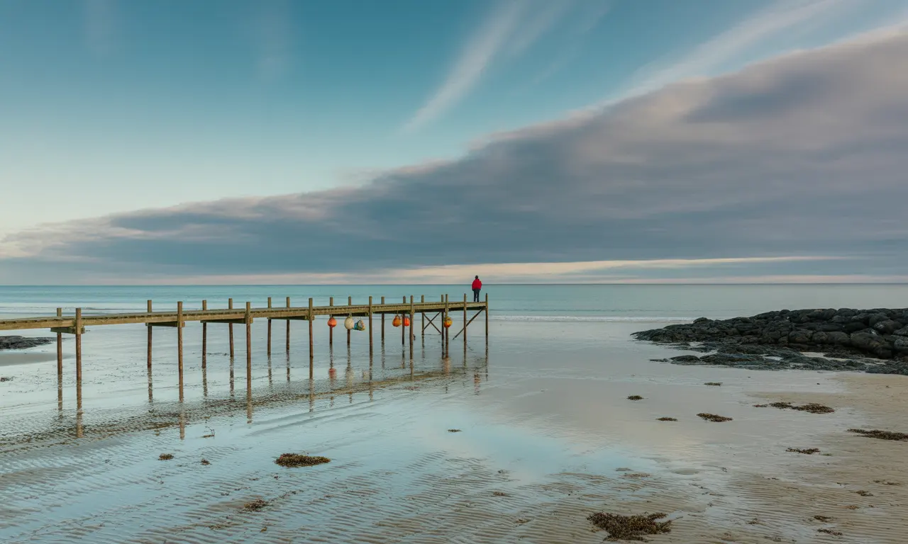 임시 방파제에 서 있는 남성