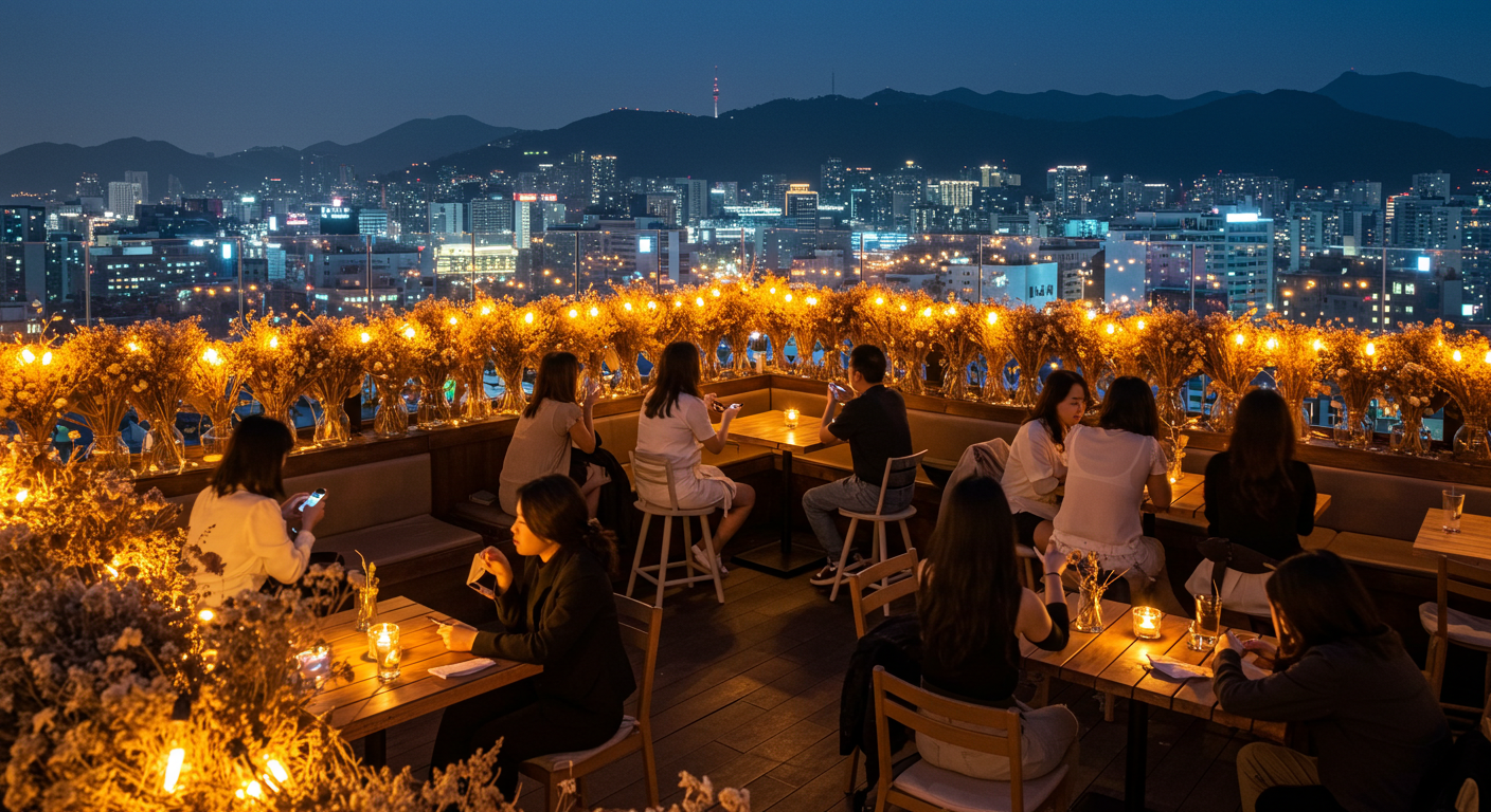 무드등과 감성 인테리어가 돋보이는 남포동 루프 25의 야경