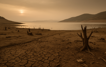 호수의 증발로 인한 생태 붕괴의 모습