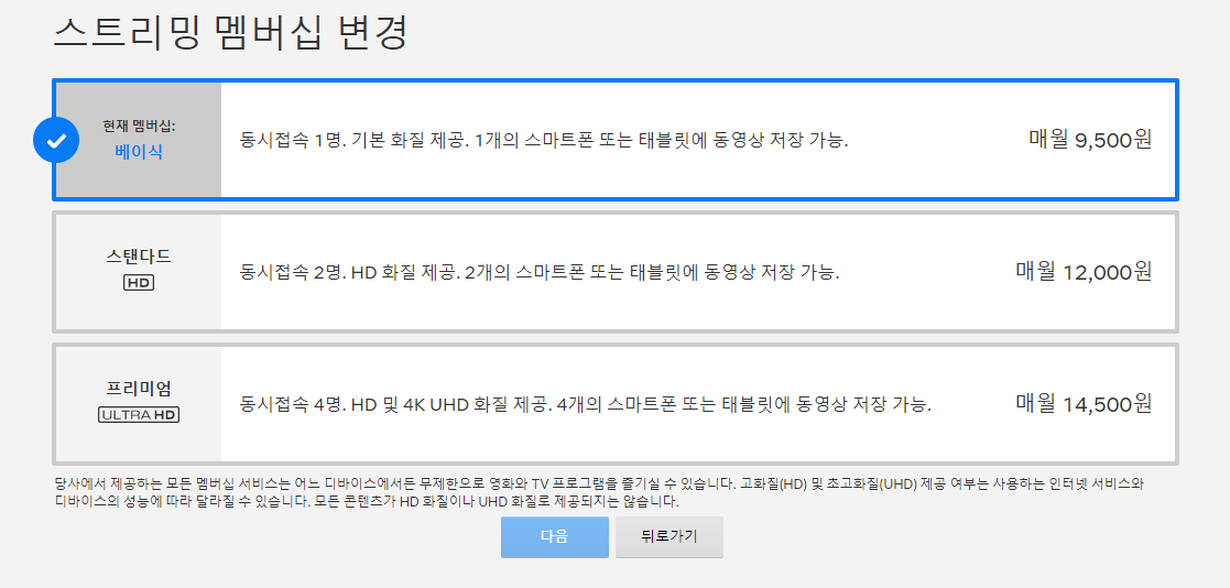 넷플릭스 멤버쉽 종류