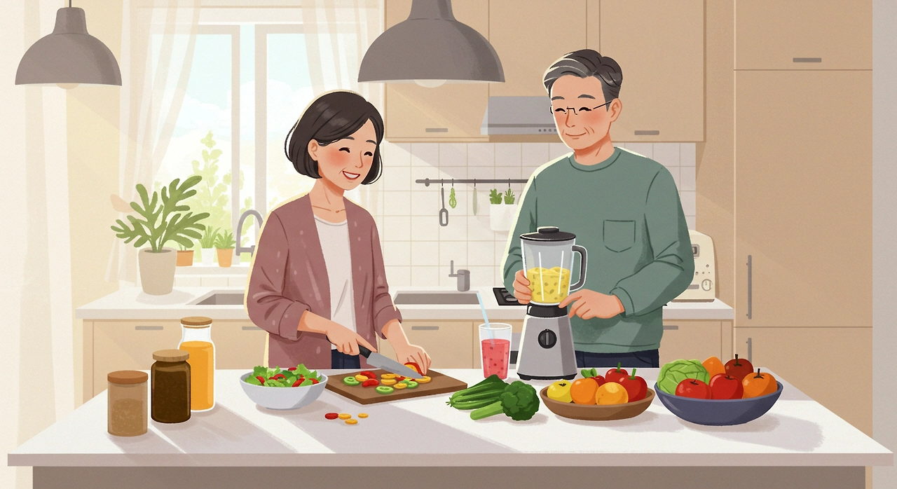 중장년층이 다양한 영양소 섭취를 위한 음식 재료를 준비하는 모습