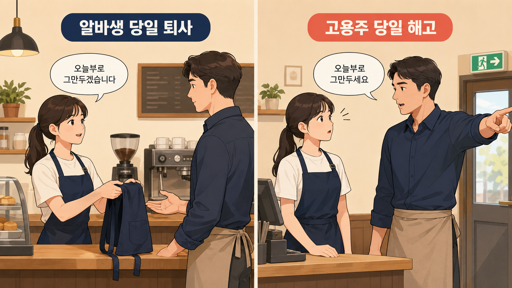 알바생 당일 퇴사 당일해고 삽화