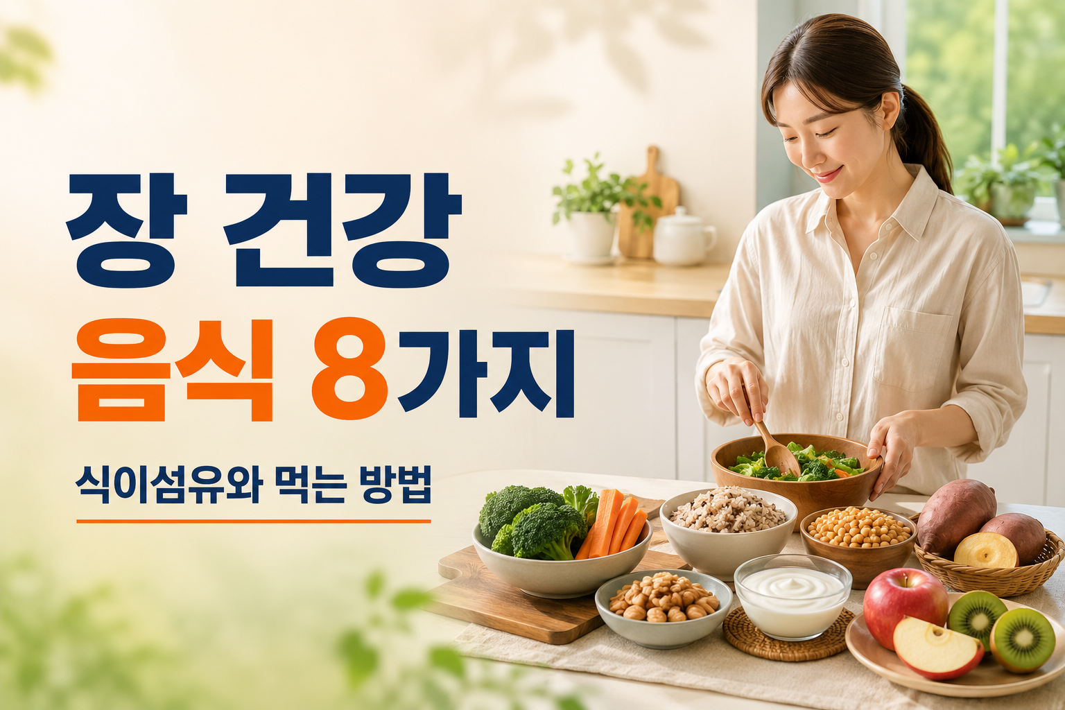 장 건강에 좋은 음식 8가지와 식이섬유 섭취법을 소개하는 건강 정보 썸네일