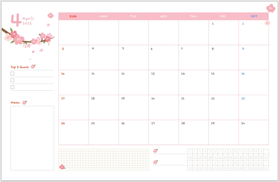 2022년 4월 굿노트 속지 먼슬리