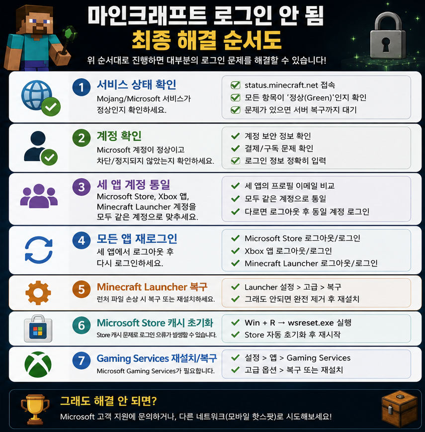 마인크래프트 로그인 안됨 최종 해결 순서도