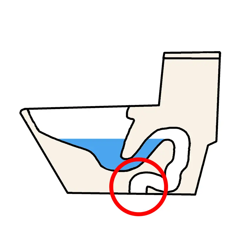 양변기 바닥면 배수구에 물건이 걸려있는 경우를 표현하는 그림