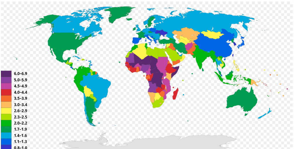 전세계 합계 출산율 지도