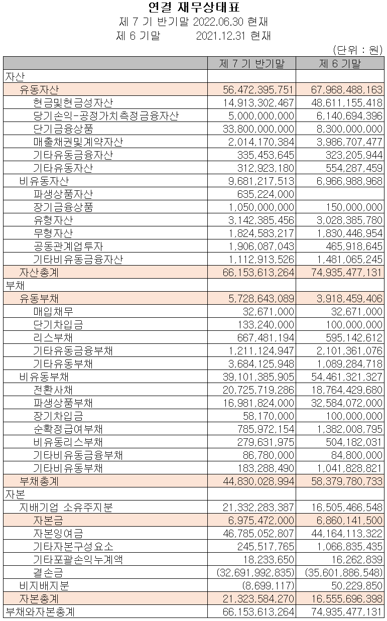 알체라 - 재무상태표