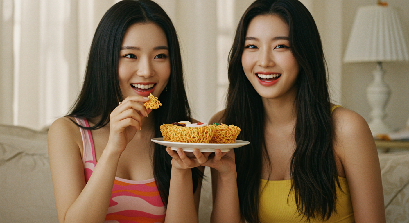 생라면을 먹는 여자들