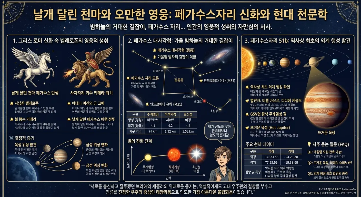 페가수스자리 신화 속 벨레로폰의 추락과 별자리 관측 가이드