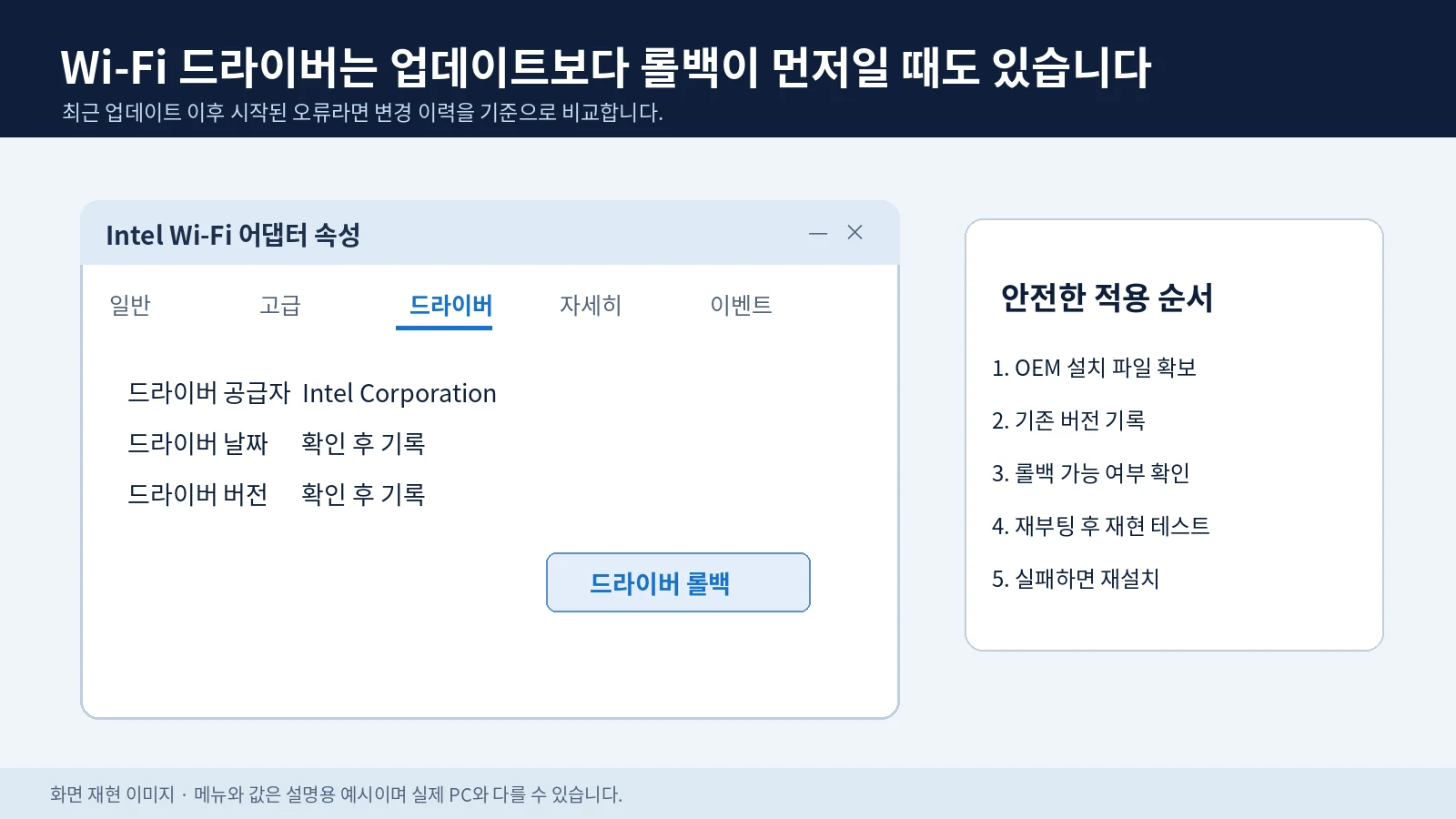 와이파이 드라이버 롤백과 오프라인 설치 파일을 이용한 재설치 안내