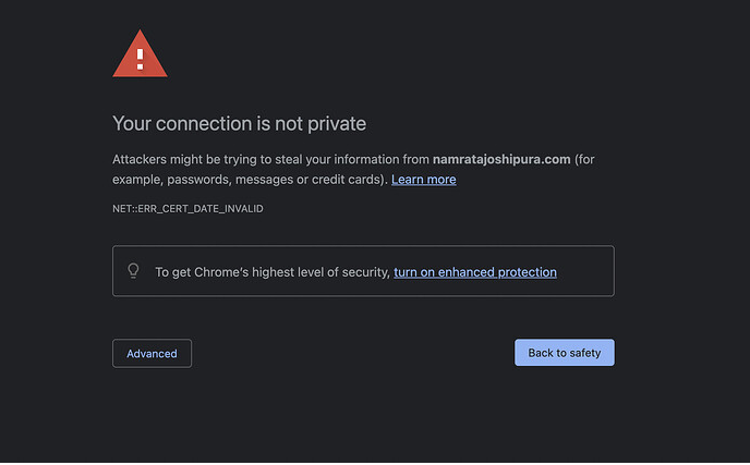 ERR_CERT_DATE_INVALID 브라우저 경고 화면